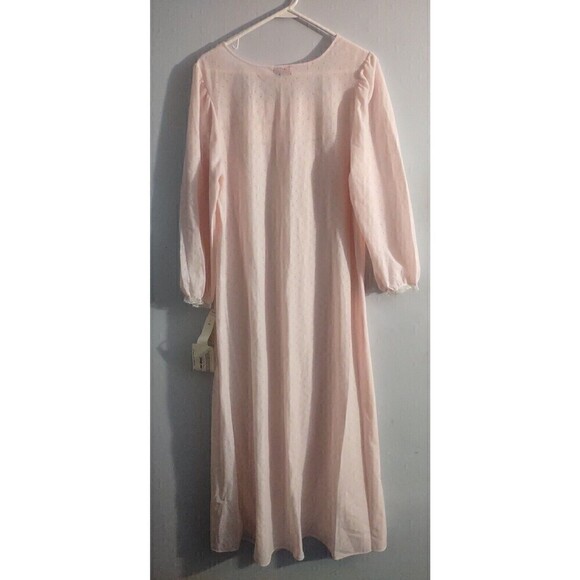 Vanity Fair M Full Length Nightgown Long Sleeve Lace Nylon Blend Pink Dots - Picture 5 of 5
